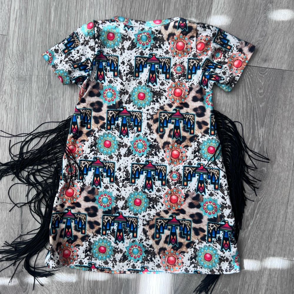 Fringe Leopard Print Dress with Floral Accents - Picture 3 of 3